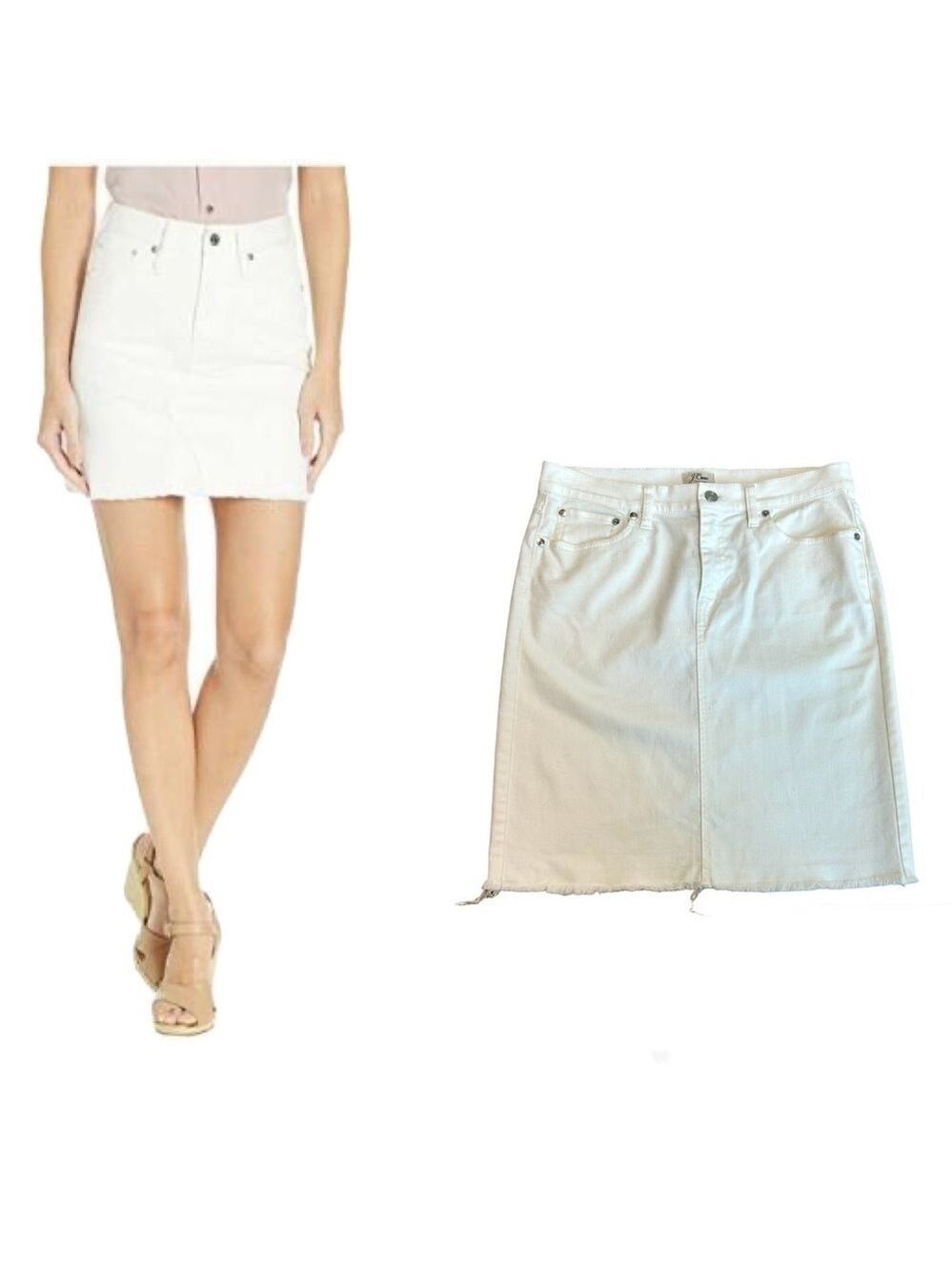 J. Crew white denim frayed hem skirt Sz 28